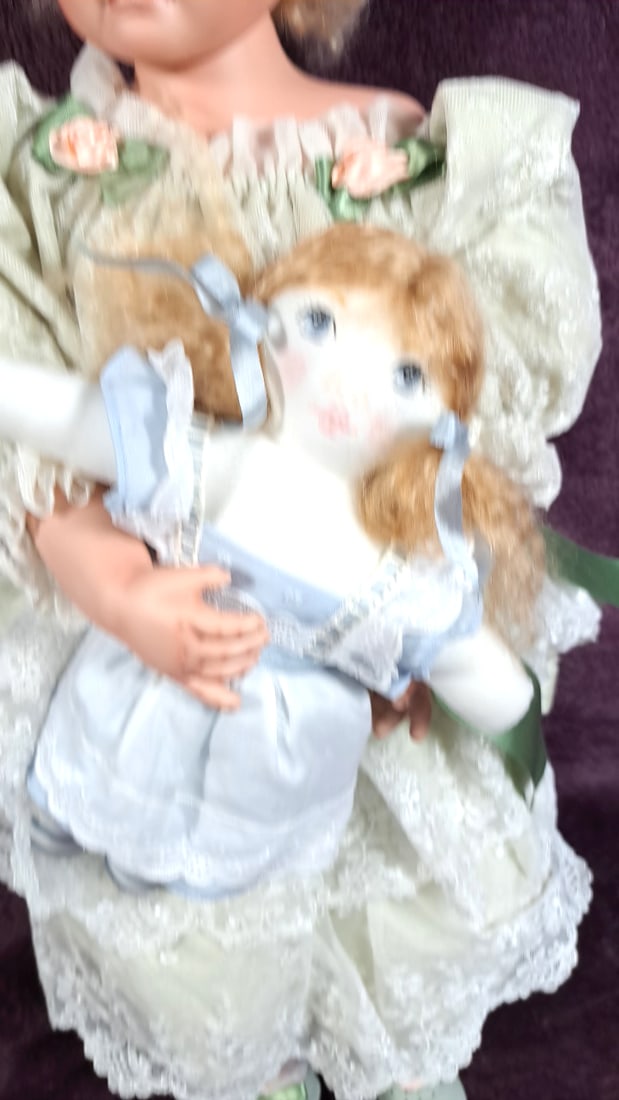Kitty Porcelain Doll 1997 Australia Blonde Girl Doll Mint Lace Dress With Rag Doll - 8