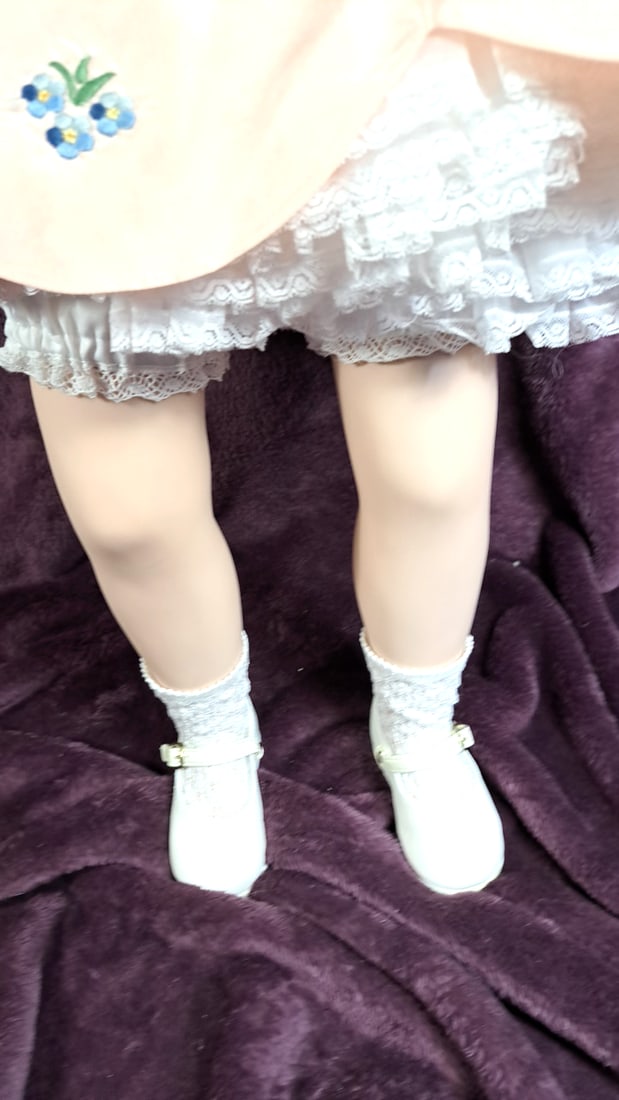 Ruth Treffeisen Porcelain Doll Blue Eyes Pink Satin Dress Floral Headband - 4
