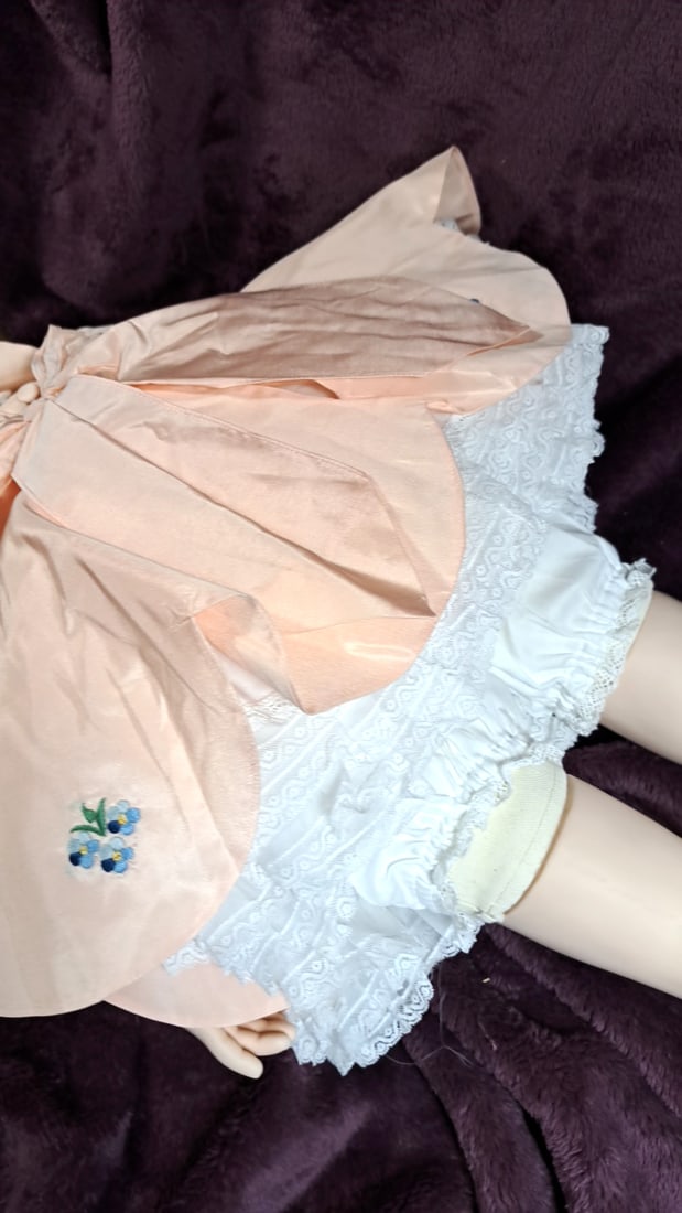 Ruth Treffeisen Porcelain Doll Blue Eyes Pink Satin Dress Floral Headband - 6