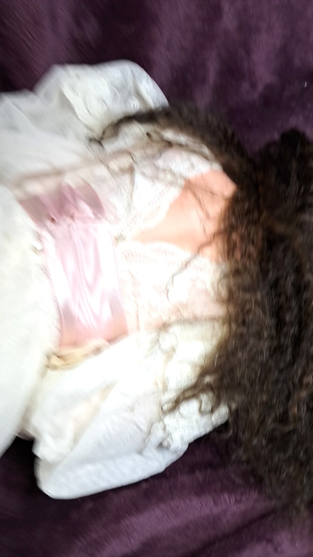 Signed 1 Of 5 Porcelain Doll Brunette Curly Hair Blue Eyes White Lace Dress - 9