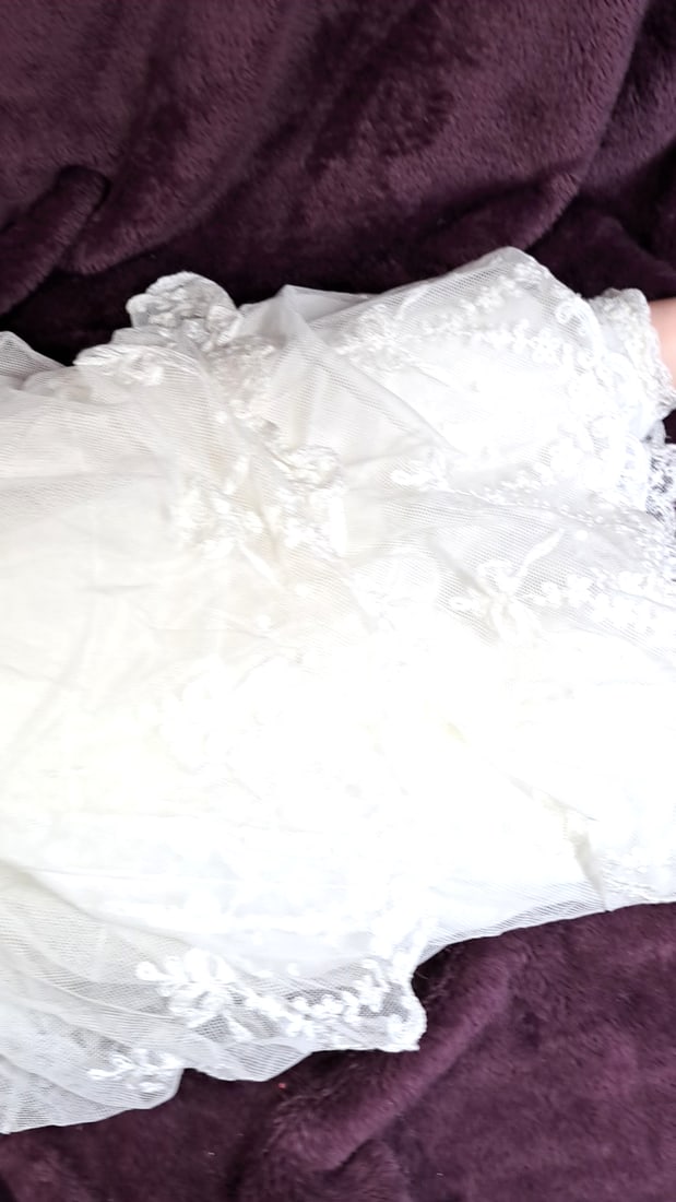 Karen Blanford Blonde Blue-eyed Porcelain Doll In White Lace Dress With Blue Ribbon Accents - 6