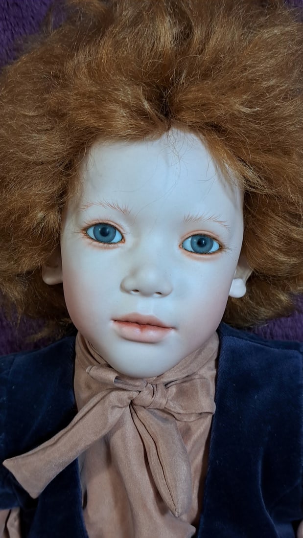 Annette Himstedt Angie 5690 Artist Doll, Red Hair, Blue Velvet Outfit With Box - 2