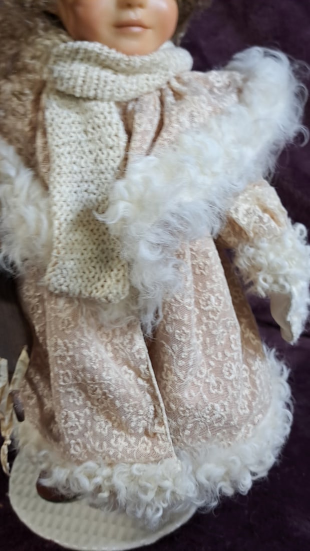 Wax Over Porcelain Doll With Winter Clothes - 5