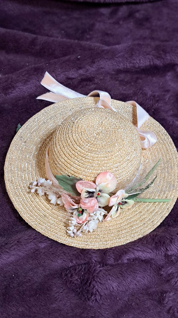 24 In Porcelain & Cloth Doll Blonde Curly Hair Straw Hat Pink Lace Dress Flower Basket - 9