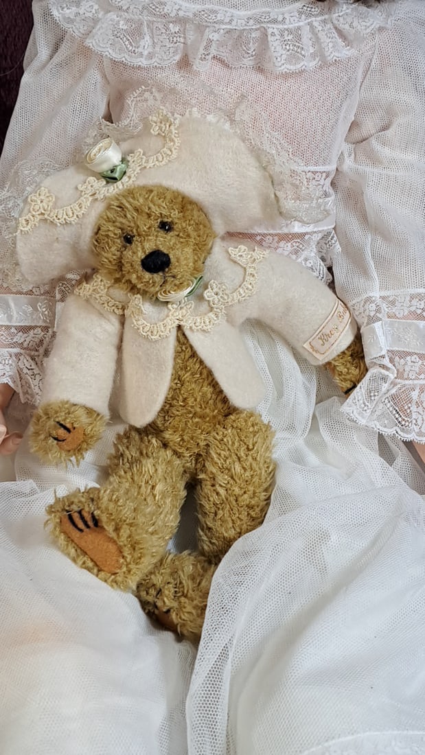 Krey Baby Waverly Porcelain Doll By Kathy A. With Teddy Bear - 6