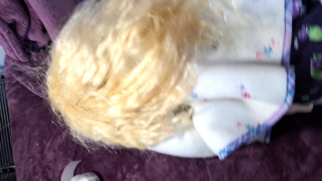 Gudge Made in Australia Porcelain Doll Blonde Hair Purple Floral Outfit 36 in - 10