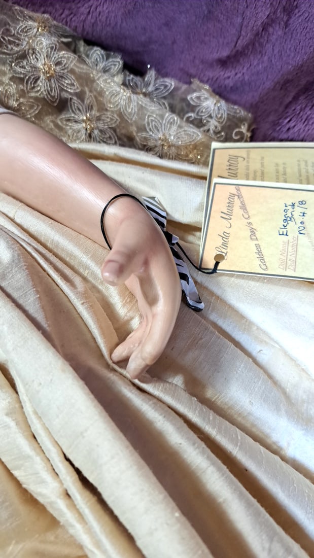 Linda Murray Golden Days Collection "Eleanor" Porcelain Doll, Cream Gold Gown & Lace Veil - 4