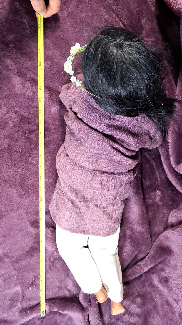 Signed 1992 Artist Doll with Black Hair, Floral Headband, Mauve Dress - 6