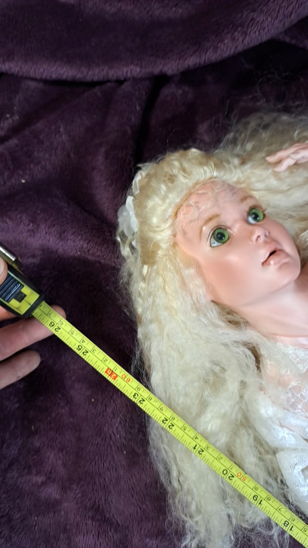 Blanford Porcelain Doll in White Lace Dress with Pink Ballet Shoes and Gold Locket - 6
