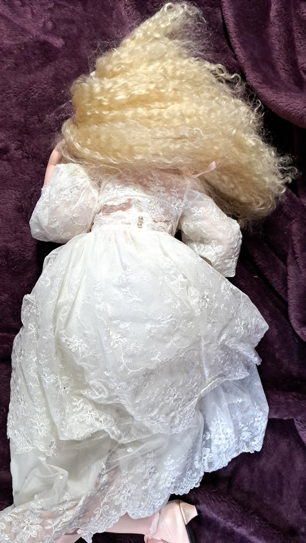 Blanford Porcelain Doll in White Lace Dress with Pink Ballet Shoes and Gold Locket - 7