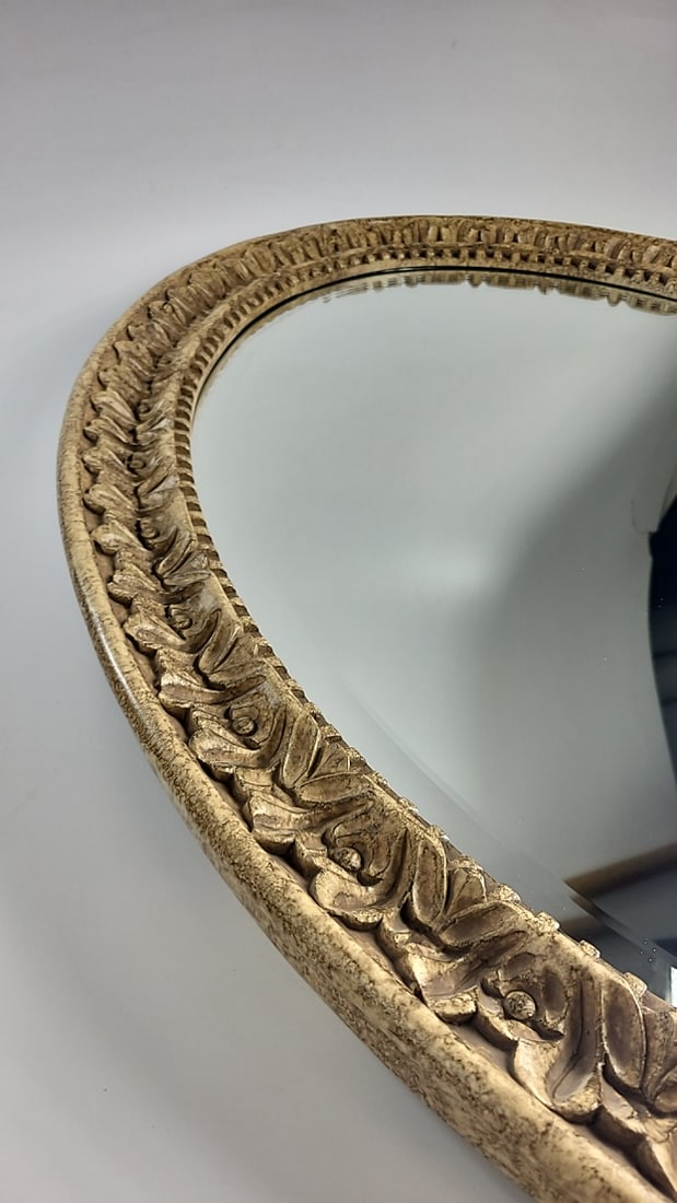 Round Wall Mirror with Ornate Carved Gold-Tone Floral Frame - 2