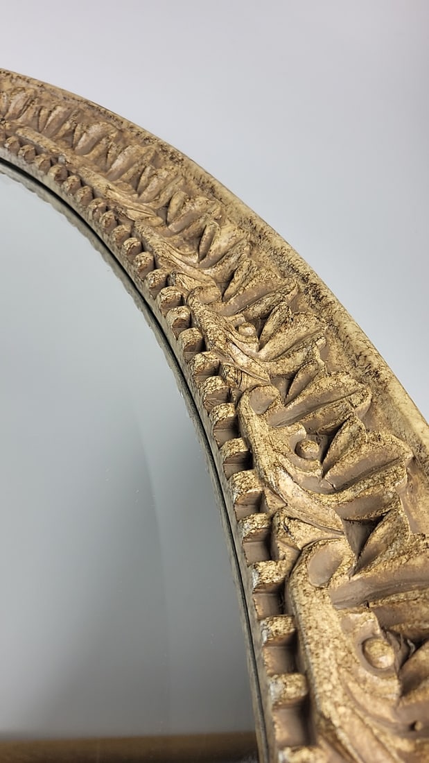 Round Wall Mirror with Ornate Carved Gold-Tone Floral Frame - 3