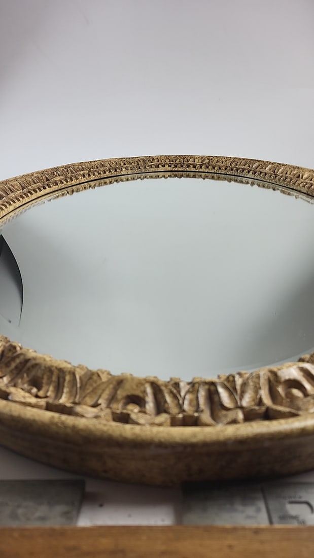 Round Wall Mirror with Ornate Carved Gold-Tone Floral Frame - 4