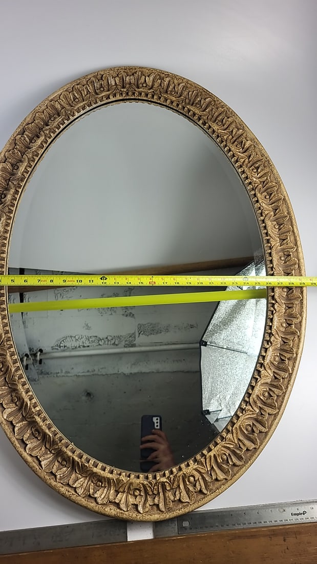 Round Wall Mirror with Ornate Carved Gold-Tone Floral Frame - 6