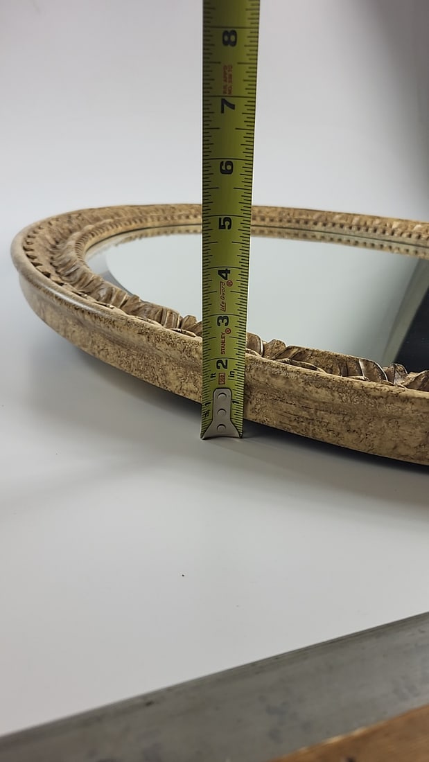 Round Wall Mirror with Ornate Carved Gold-Tone Floral Frame - 7
