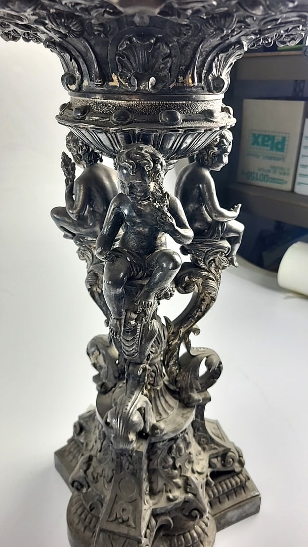 Ornate Religious Font with Cherub Design with Glass Top - 4