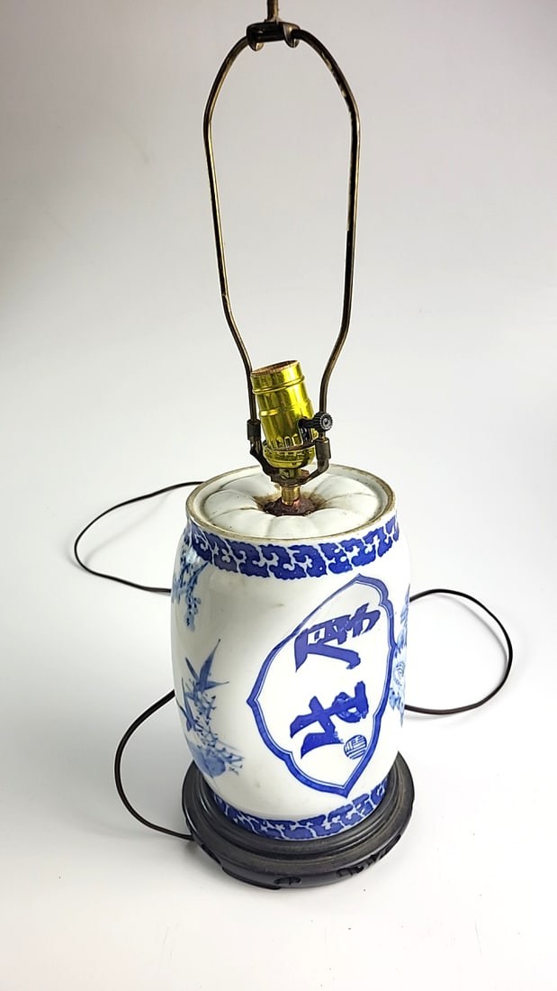 Geisha Pillow Blue and White Porcelain Vase Table Lamp with Harp and Fabric Shade on Wood Base - 2