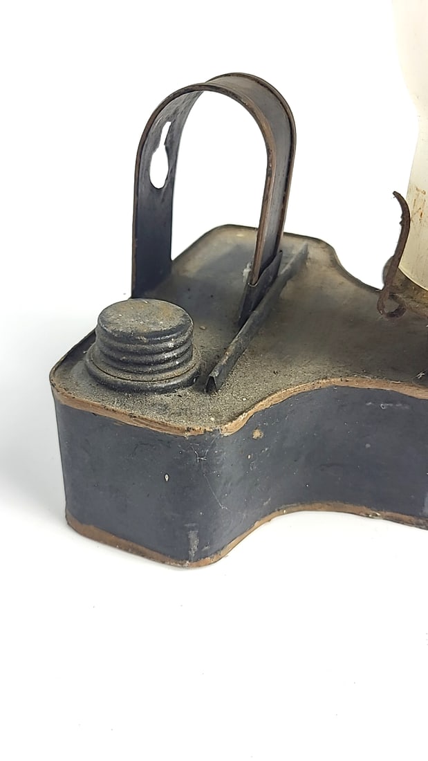 Vintage Wall-Mount Tin Kerosene Oil Lamp with Frosted Glass Chimney and Wick Burner - 2