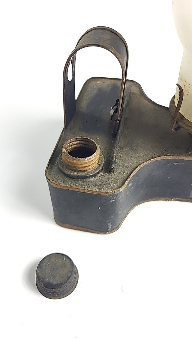 Vintage Wall-Mount Tin Kerosene Oil Lamp with Frosted Glass Chimney and Wick Burner - 3