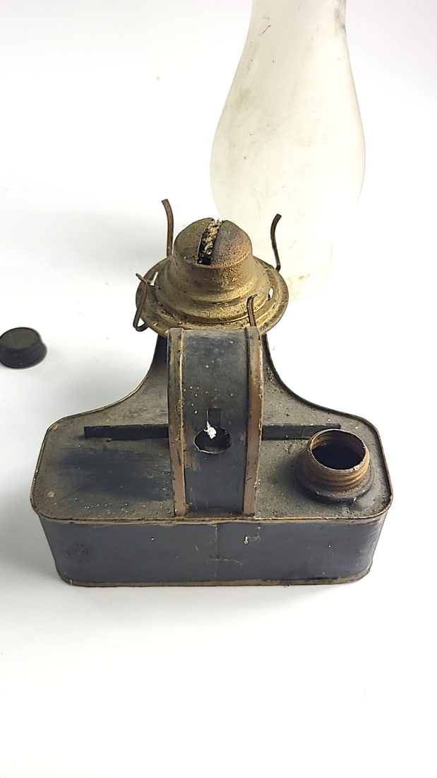Vintage Wall-Mount Tin Kerosene Oil Lamp with Frosted Glass Chimney and Wick Burner - 7