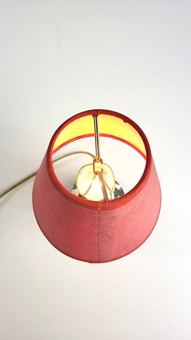 Vintage Ceramic Christmas Tree Accent Mini Table Lamp On Wood Base with Red Clip-On Shade - 2