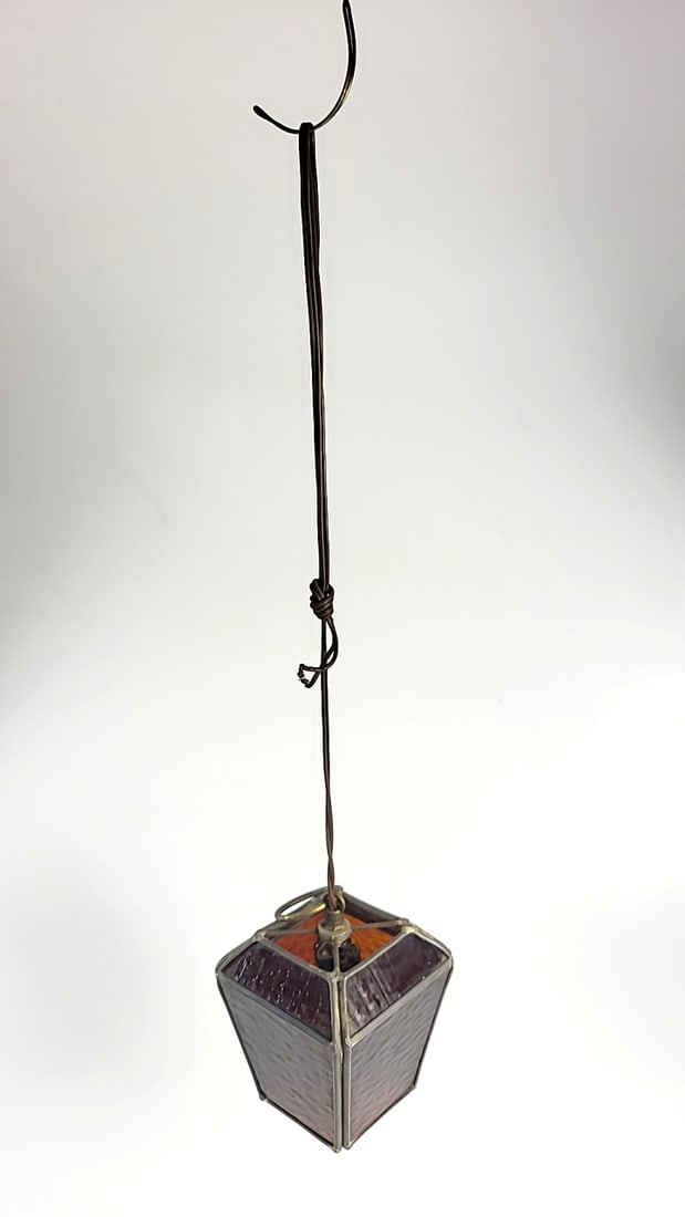 Vintage Amber Glass Hanging Pendant Lantern Light with Swag Cord, Purple Amber - 2