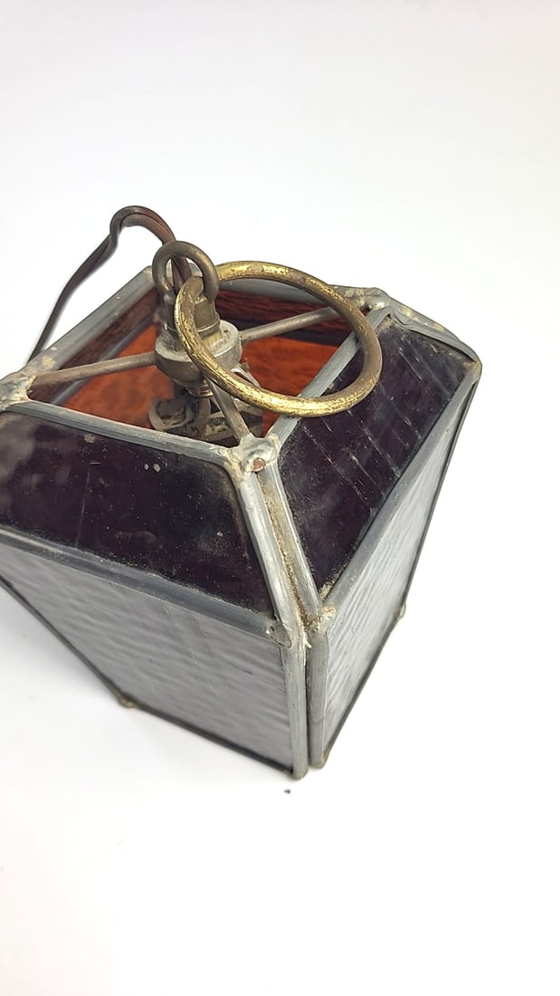 Vintage Amber Glass Hanging Pendant Lantern Light with Swag Cord, Purple Amber - 8