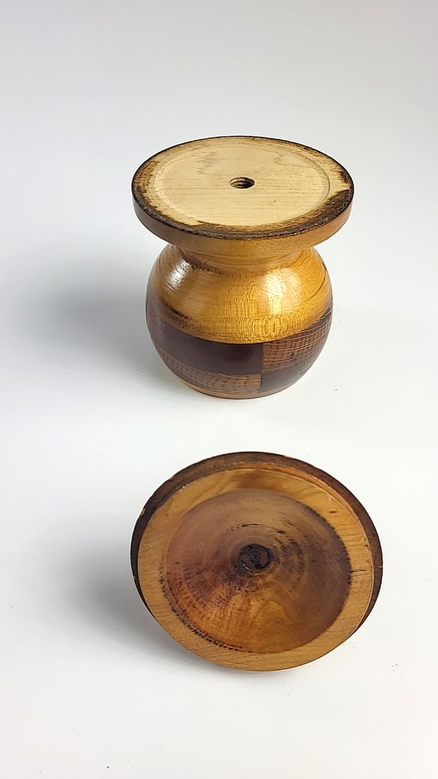 Turned Mixed Wood Lidded Pedestal JarTrinket Box with Knob Finial - 4