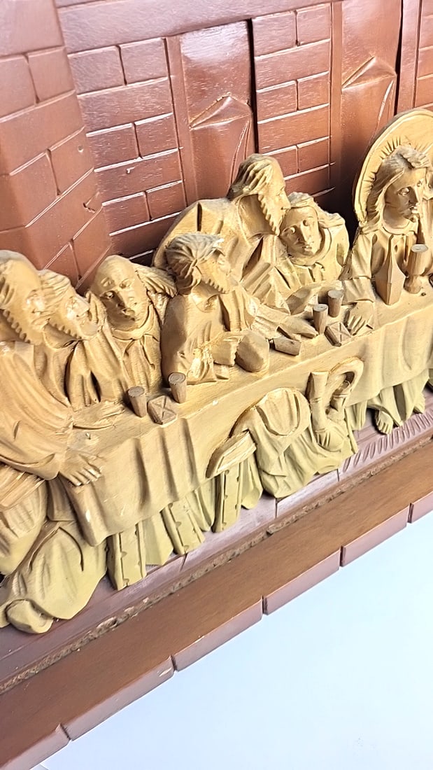 Large Wooden 3D Relief Carving Wall Plaque Shadow Box - The Last Supper Framed Religious Art - 2