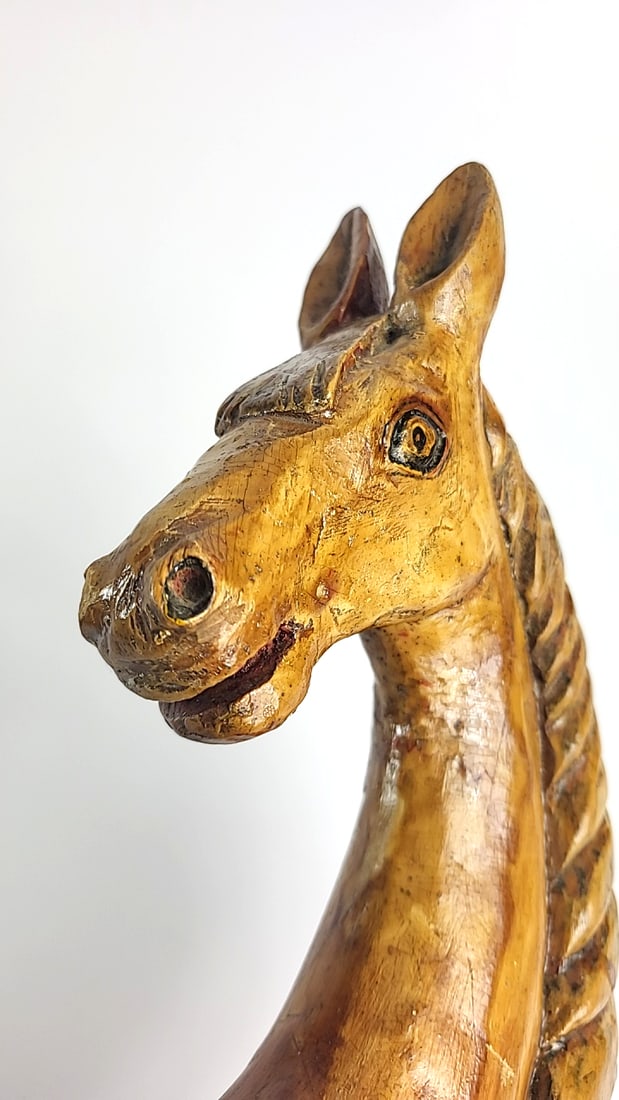 Large Carved Wooden Horse Head Ladle Scoop Folk Art Floral Bowl - 2