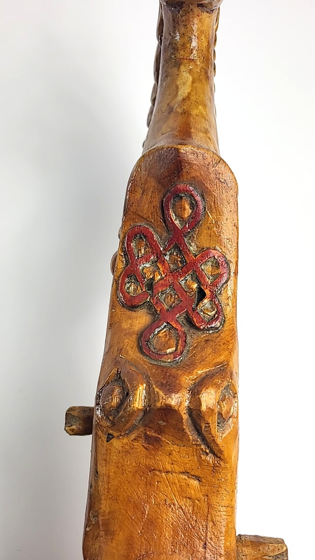 Large Carved Wooden Horse Head Ladle Scoop Folk Art Floral Bowl - 5