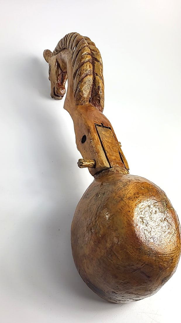 Large Carved Wooden Horse Head Ladle Scoop Folk Art Floral Bowl - 7
