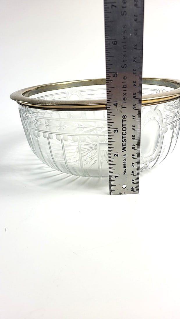 Vintagr Etched Clear Glass Serving Bowl with Silver Rim Rim, 10 in Diameter x 4 in H - 3
