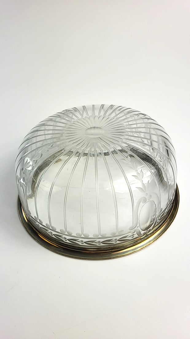 Vintagr Etched Clear Glass Serving Bowl with Silver Rim Rim, 10 in Diameter x 4 in H - 4