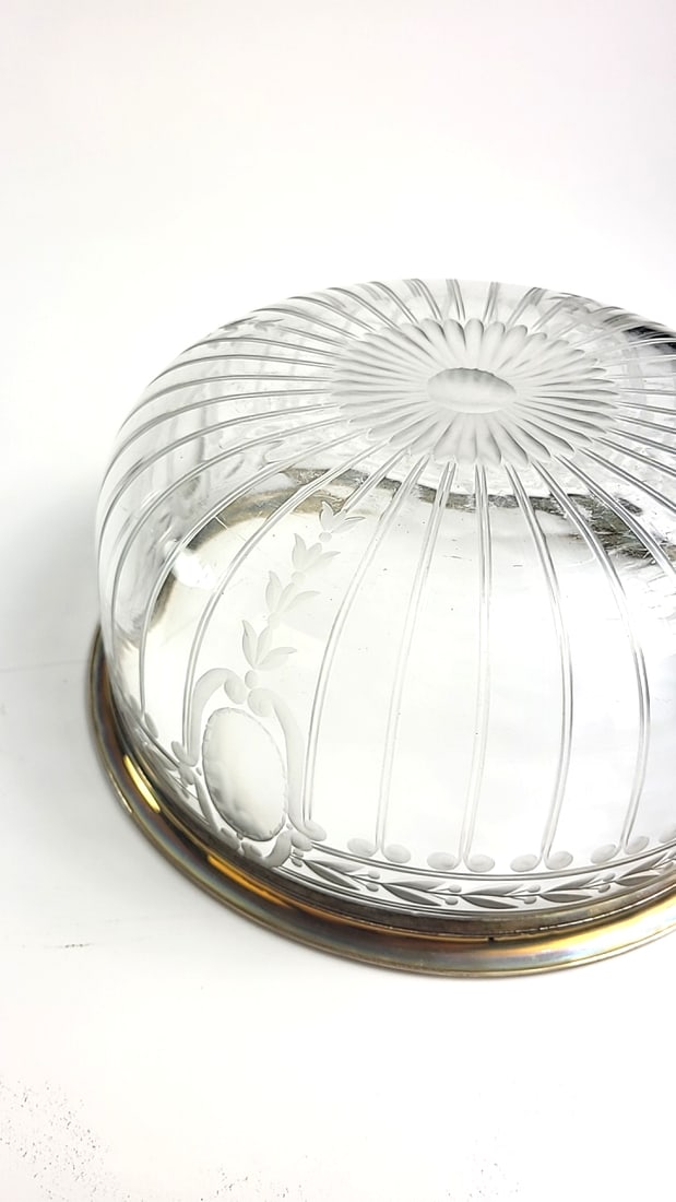 Vintagr Etched Clear Glass Serving Bowl with Silver Rim Rim, 10 in Diameter x 4 in H - 5