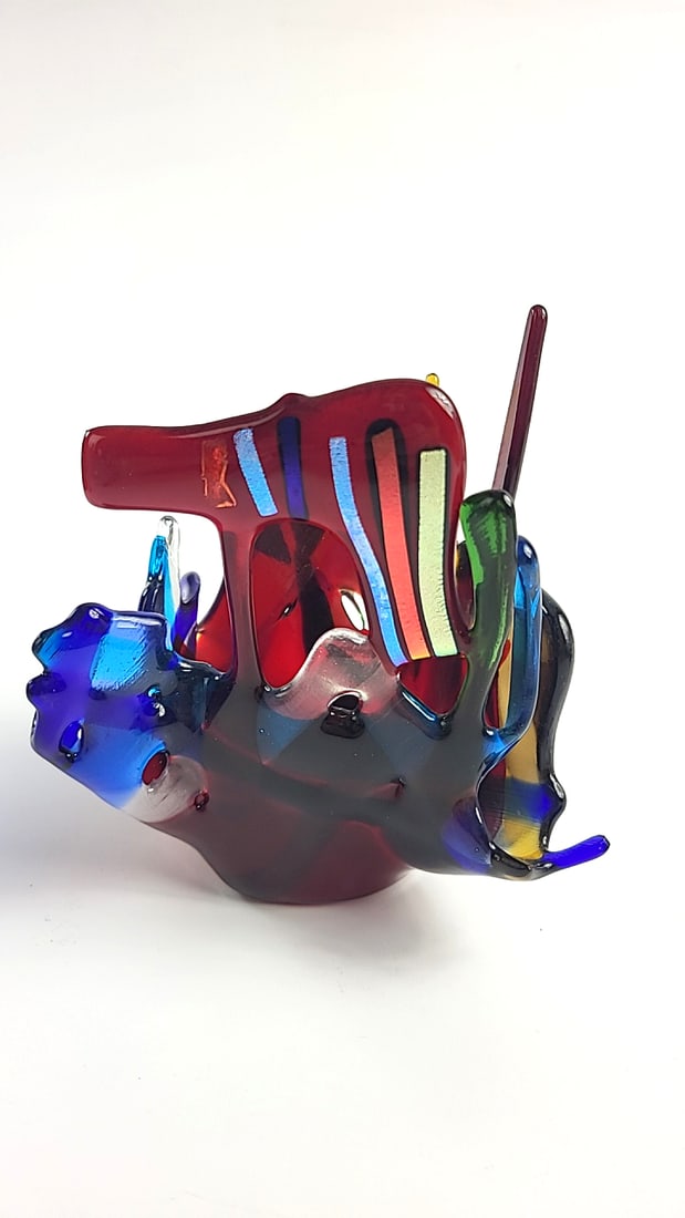 Red Tail GlassWorks Fused Glass Freeform Multicolor Art Bowl, Signed, Whidbey Island WA - 4