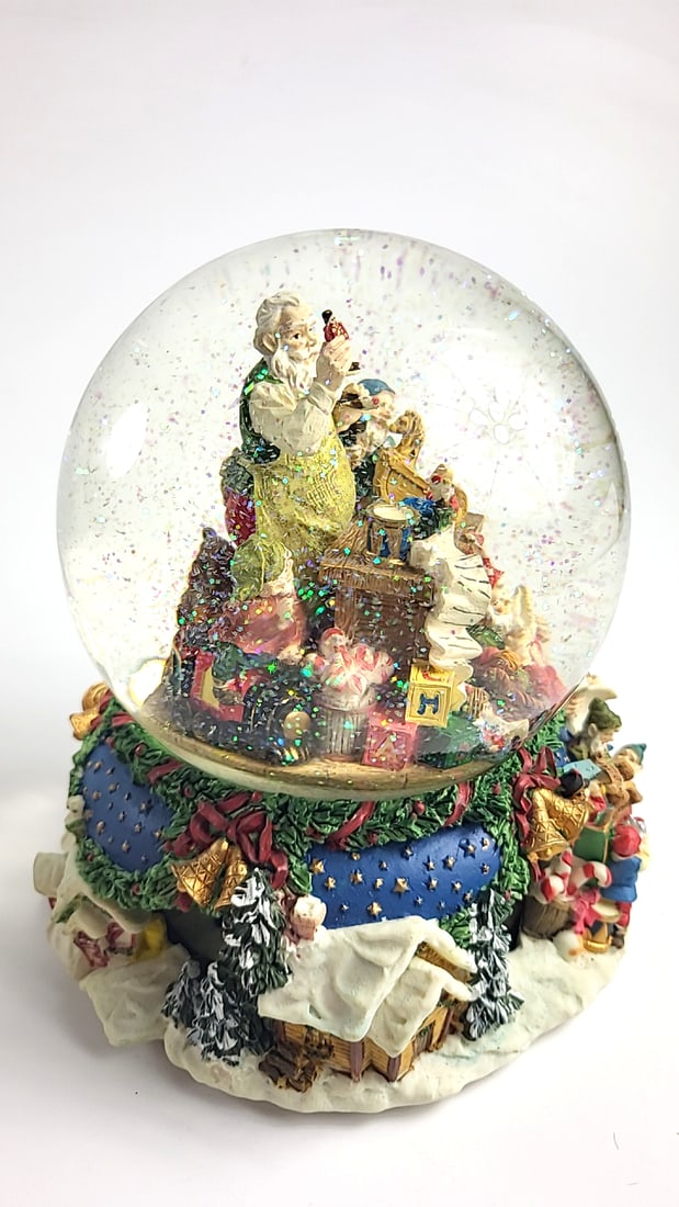 Vintage Santas Workshop Christmas Snow Globe with Elves Ceramic Base - 4