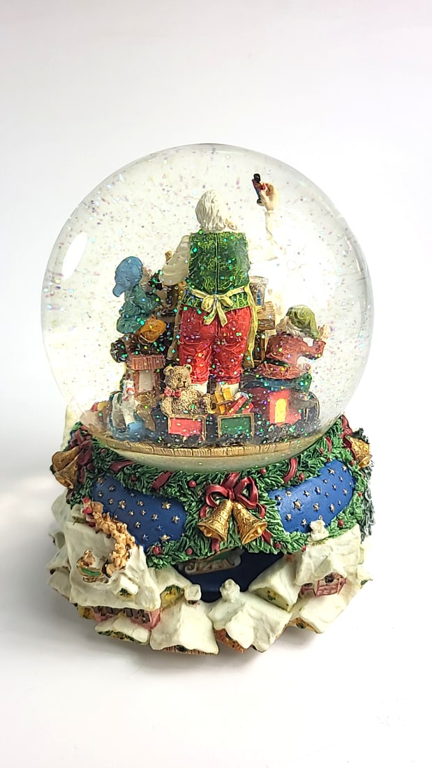 Vintage Santas Workshop Christmas Snow Globe with Elves Ceramic Base - 5