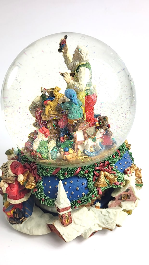 Vintage Santas Workshop Christmas Snow Globe with Elves Ceramic Base - 6