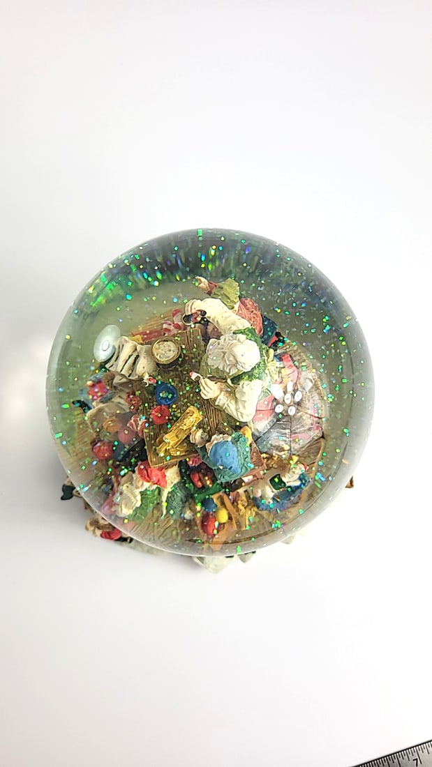 Vintage Santas Workshop Christmas Snow Globe with Elves Ceramic Base - 7