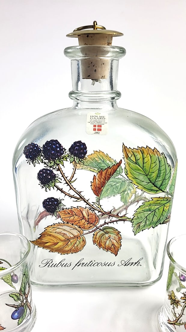 Holmegaard of Copenhagen Glass Decanter with Stopper & 6 Cordial Glasses, Rubus fruticosus Blackb... - 4
