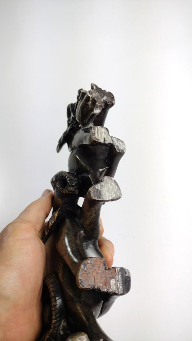 Carved Stone Elephant Family Figurine, 5 Elephants, Dark Green Brown - 6