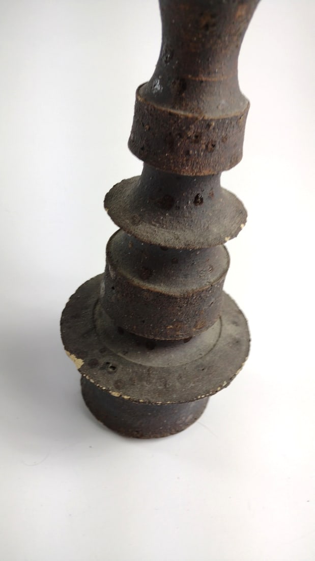 MCM Brutalist Pottery Candlestick Candle Holder, Dark Brown Black - 3