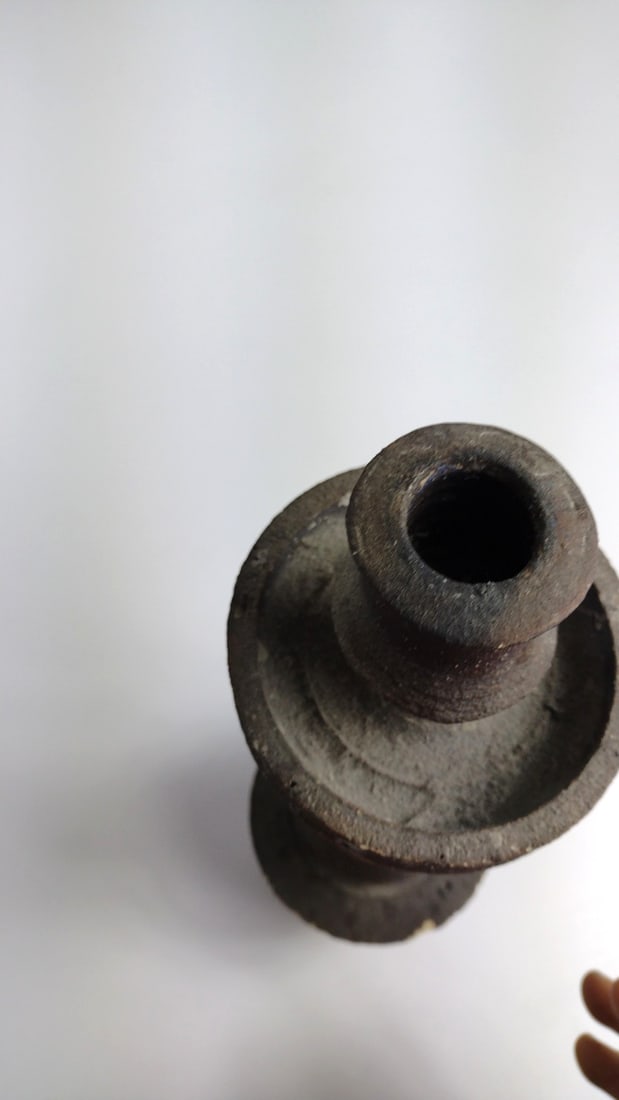 MCM Brutalist Pottery Candlestick Candle Holder, Dark Brown Black - 7