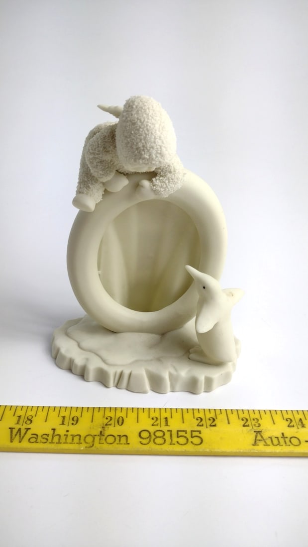 Department 56 Snowbabies Oval Picture Frame with Penguin Ivory Bisque Figurine - 2