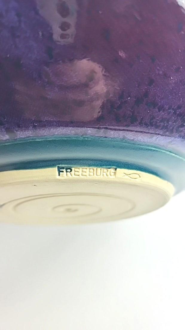 Freeburg Studio Pottery Bowl Purple Blue Glaze 12 in - 2