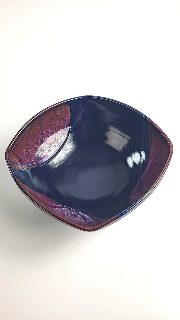 Signed Studio Pottery Square Bowl Blue Purple Glazed Ceramic - 3