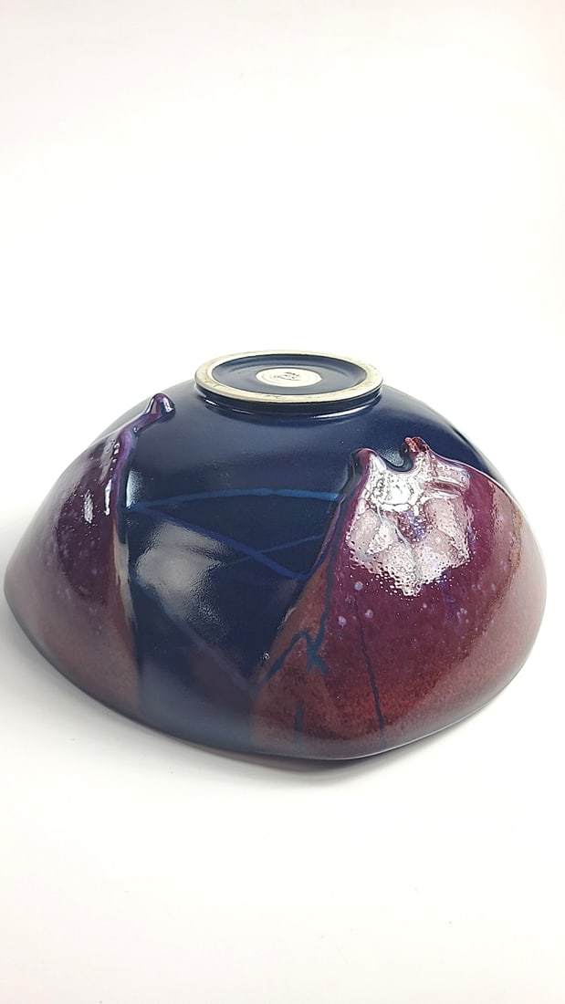 Signed Studio Pottery Square Bowl Blue Purple Glazed Ceramic - 4