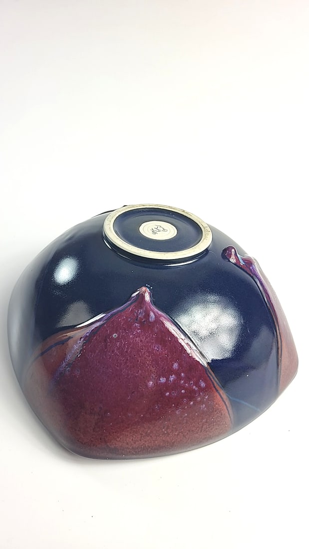 Signed Studio Pottery Square Bowl Blue Purple Glazed Ceramic - 6
