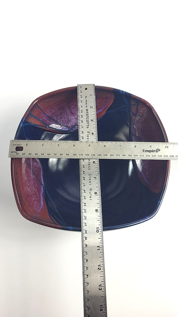 Signed Studio Pottery Square Bowl Blue Purple Glazed Ceramic - 8